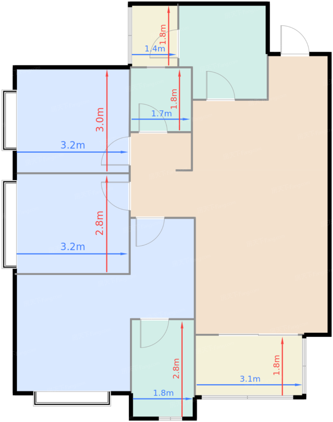 J1 户型 104㎡ 三室两厅两卫