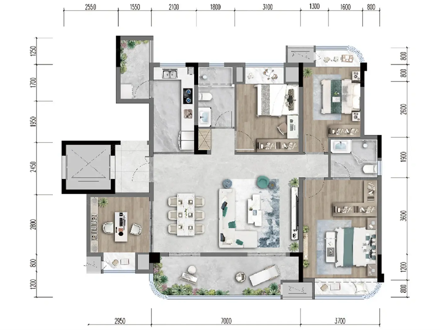 洋房C3户型 4室2厅2卫 110万 建筑约135㎡