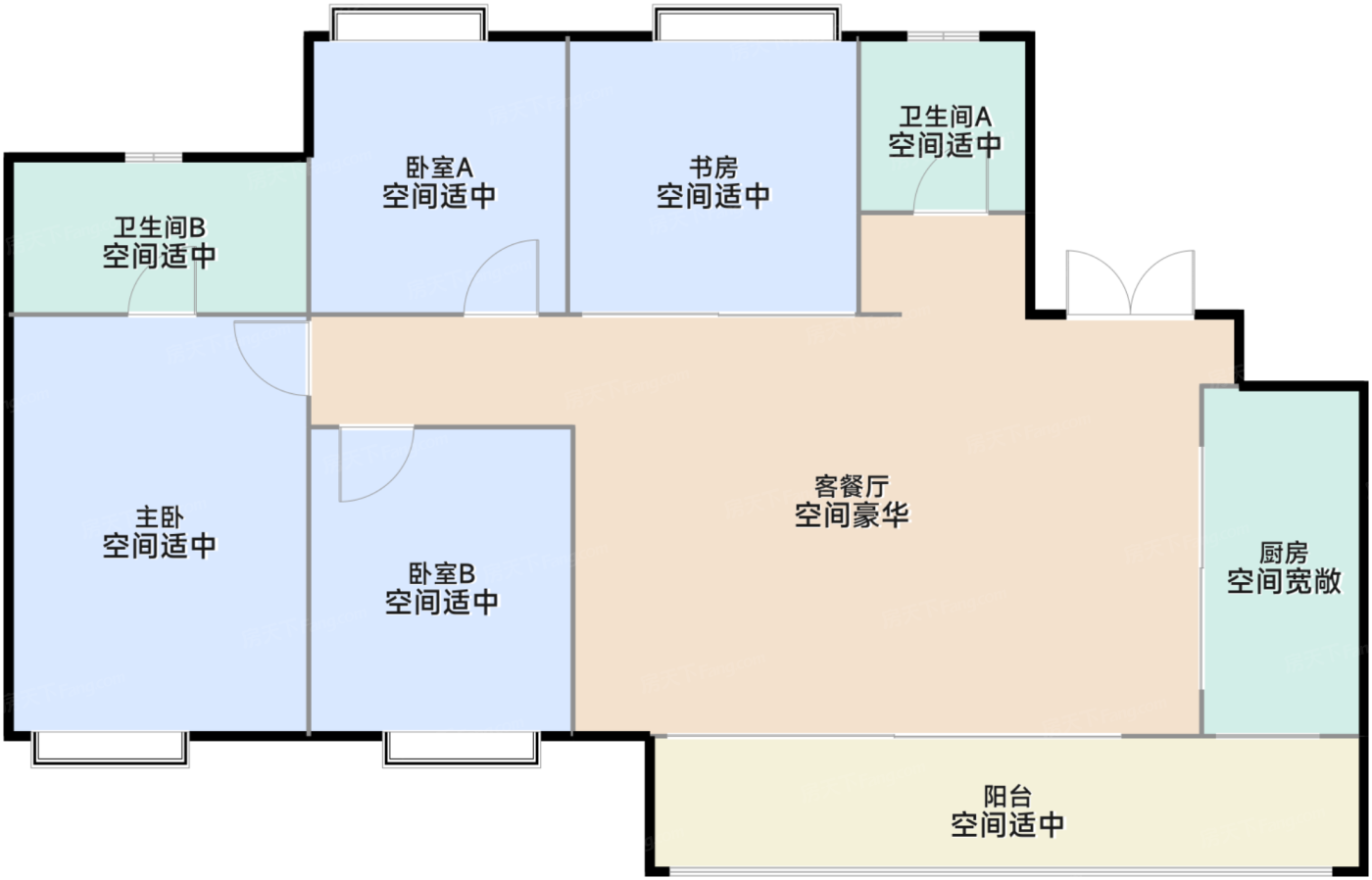 大平层E1户型 4室2厅2卫 88-89万 建筑约126㎡