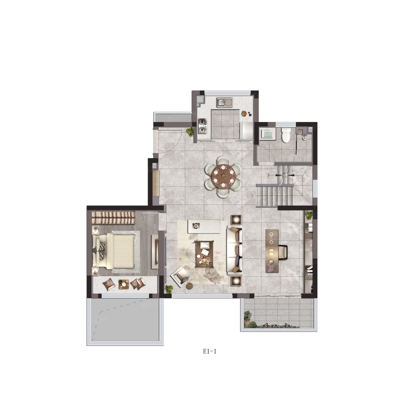 E1下叠户型（地上141平 地下75平）