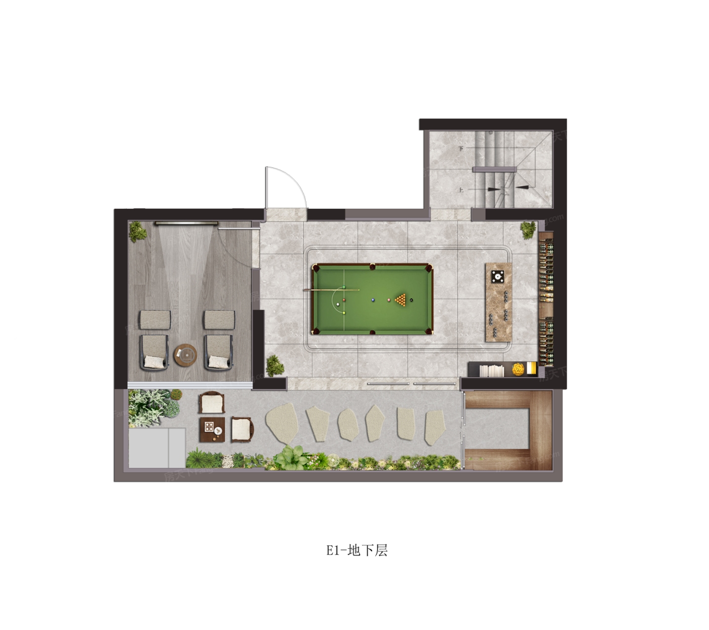 E1下叠户型（地上141平 地下75平）