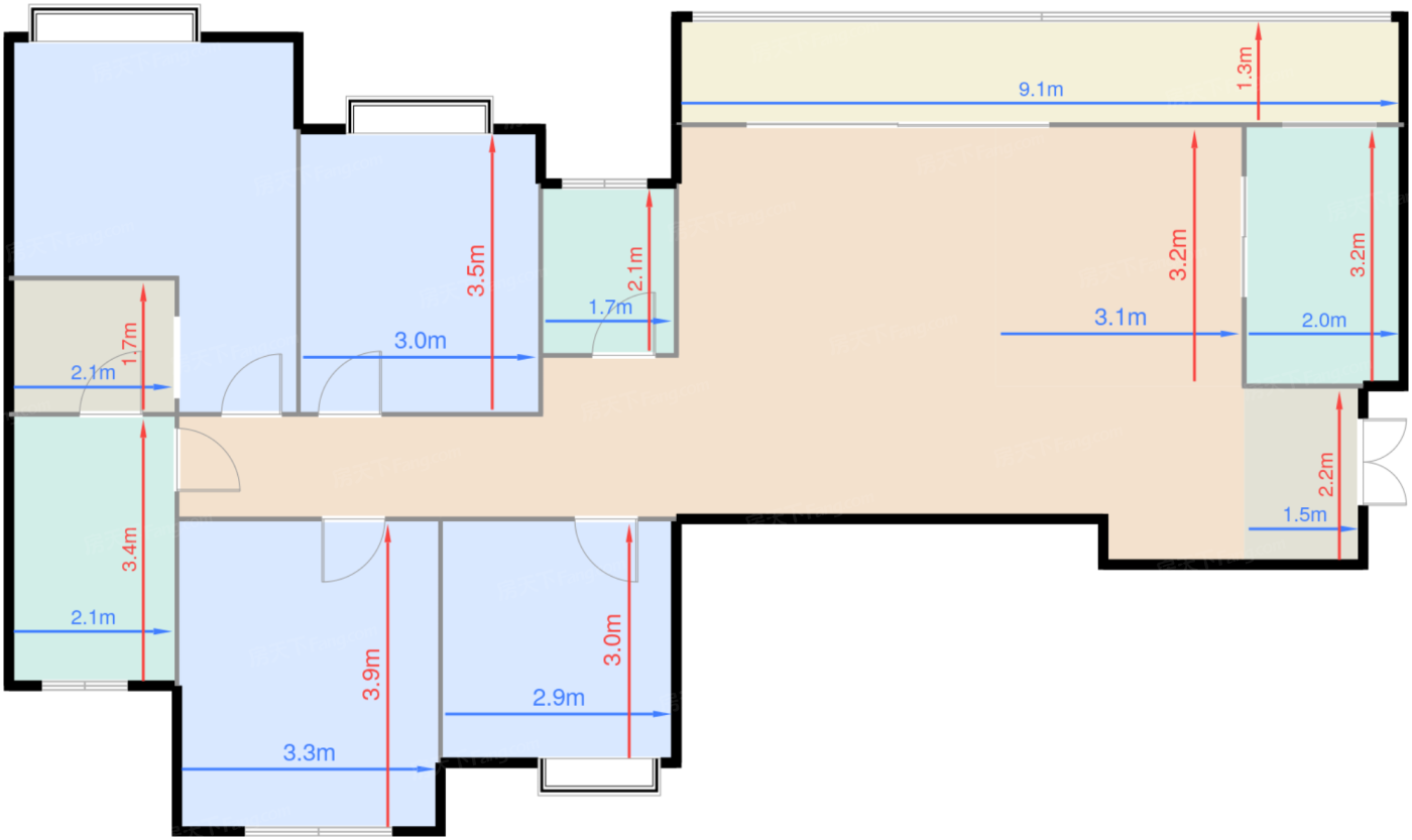2-11栋标准层1/4号房B1户型