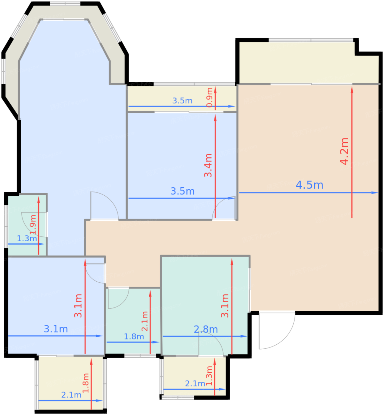 一期2号楼标准层B1-8户型