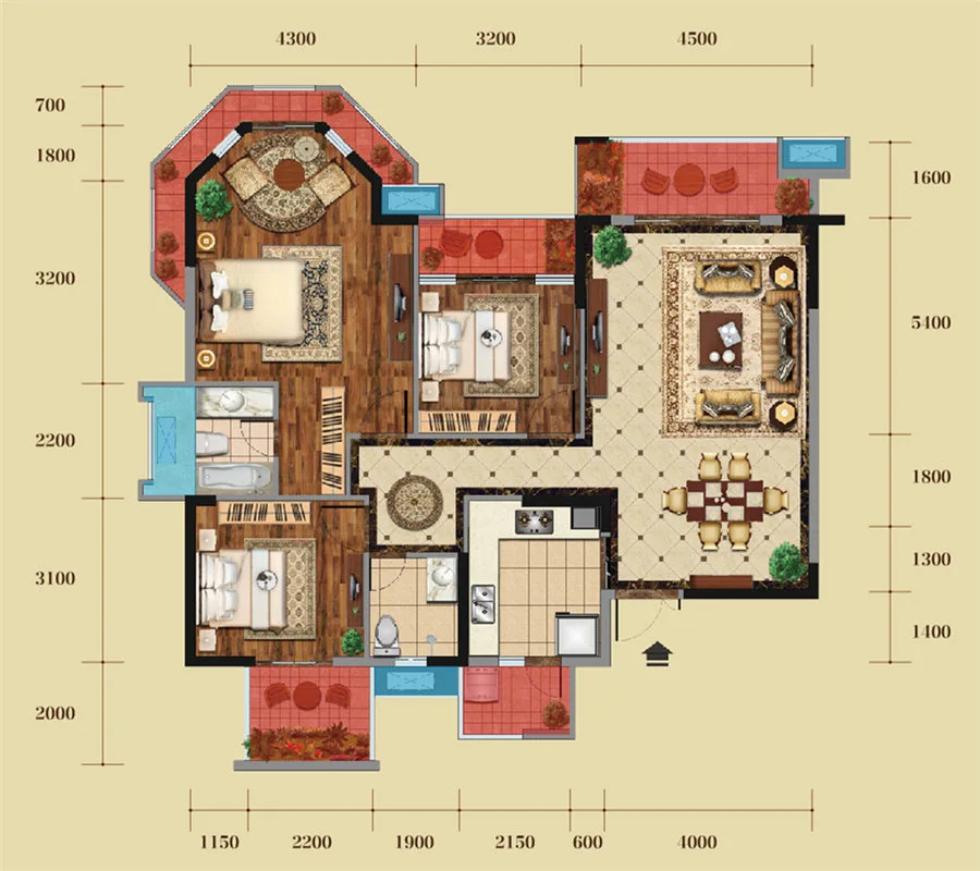 一期2号楼标准层B1-8户型