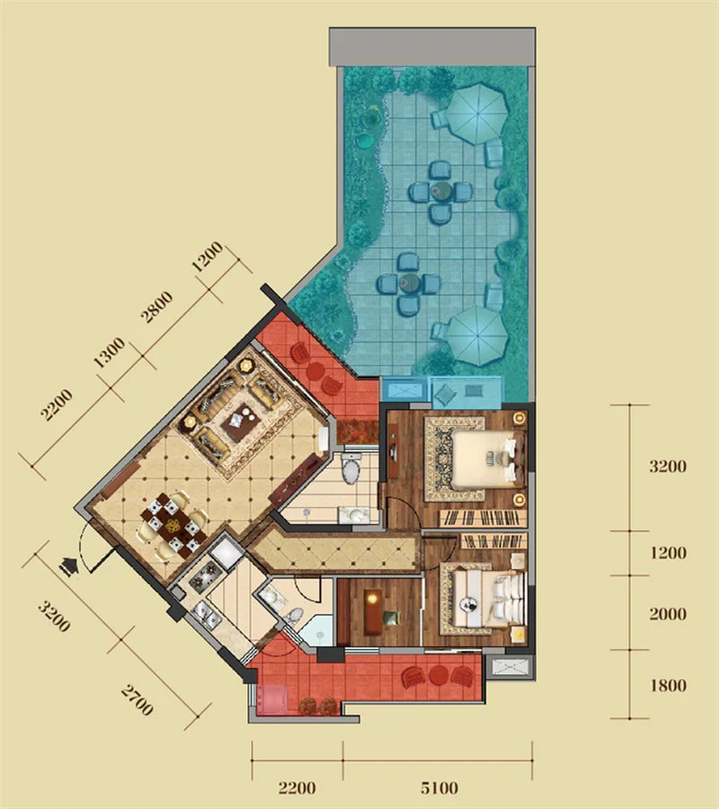 一期3号楼标准层D1-3'户型
