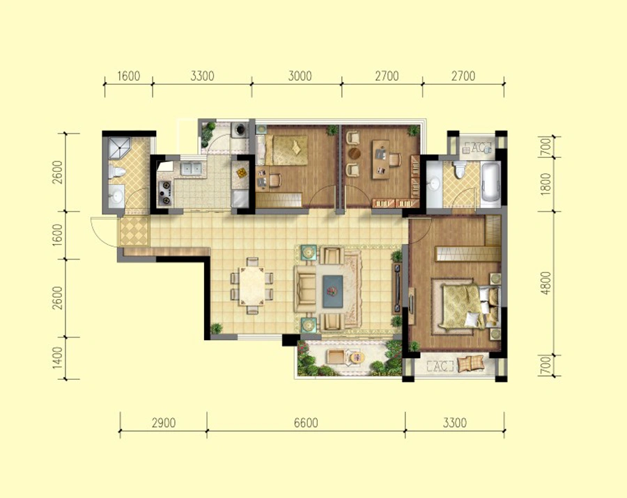 1期8、9栋标准层A3D3户型