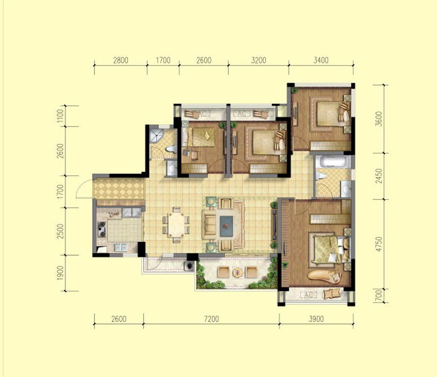1期2、3、5、6、11栋标准层B3C3户型
