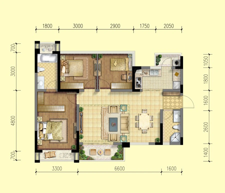 1期1、8、9栋标准层A2D2户型