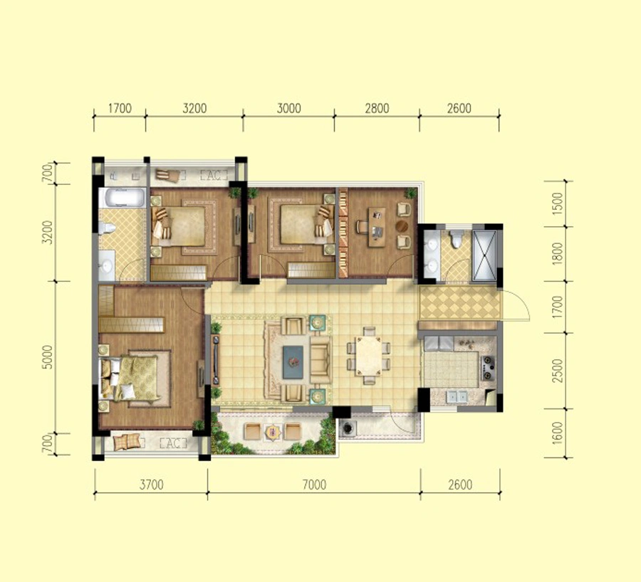 1期2、3、5、6、11栋标准层B2C2户型