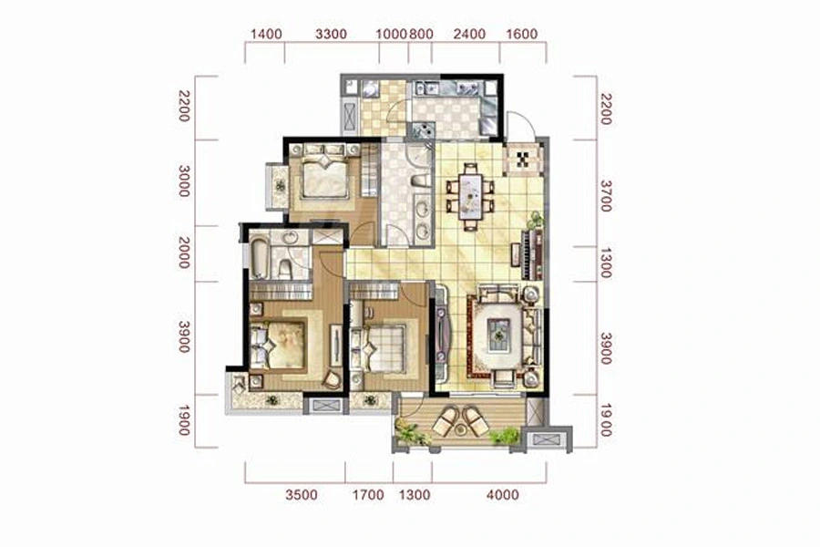 1期123栋标准层D3户型