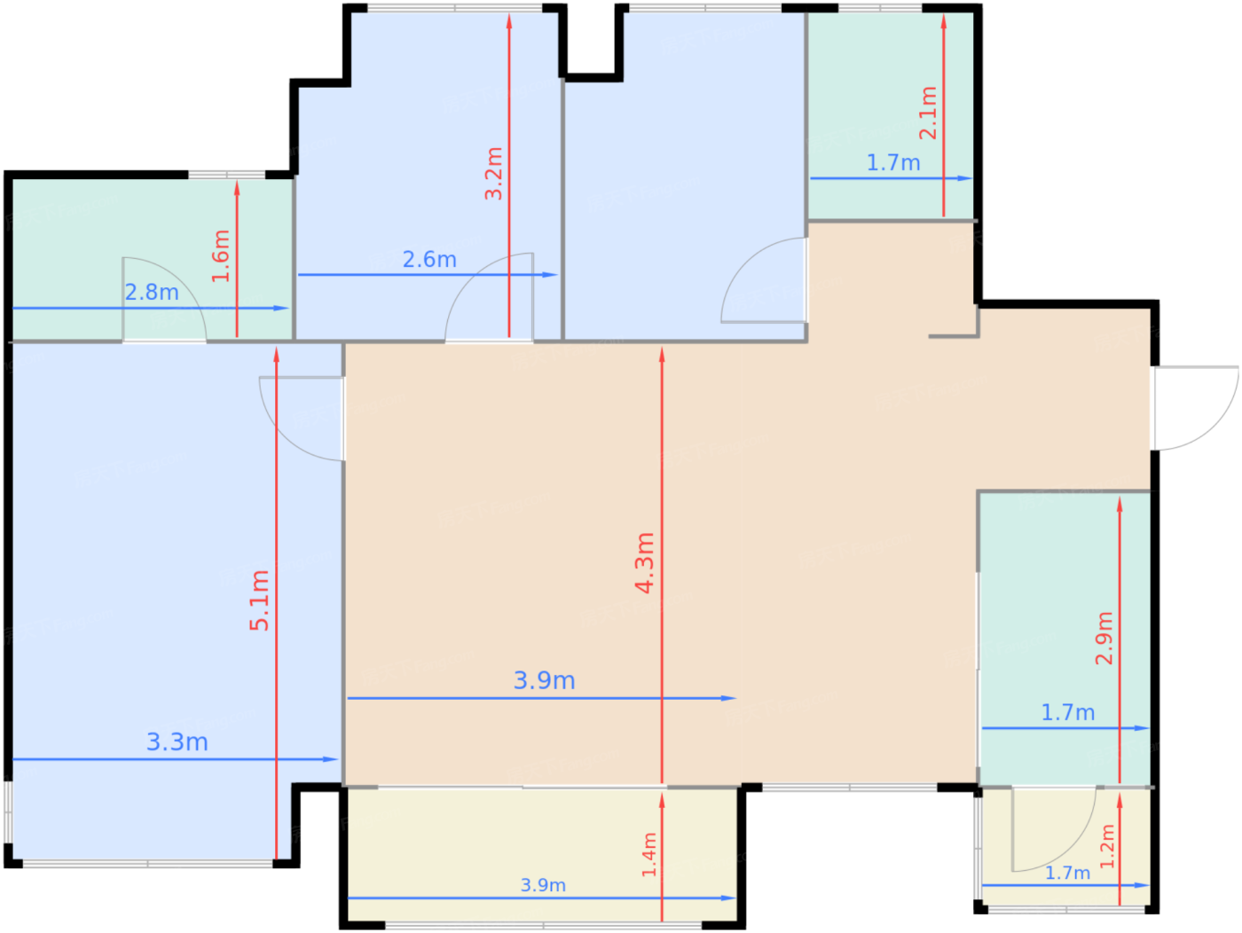 B户型 沐光 三室两厅双卫 101㎡