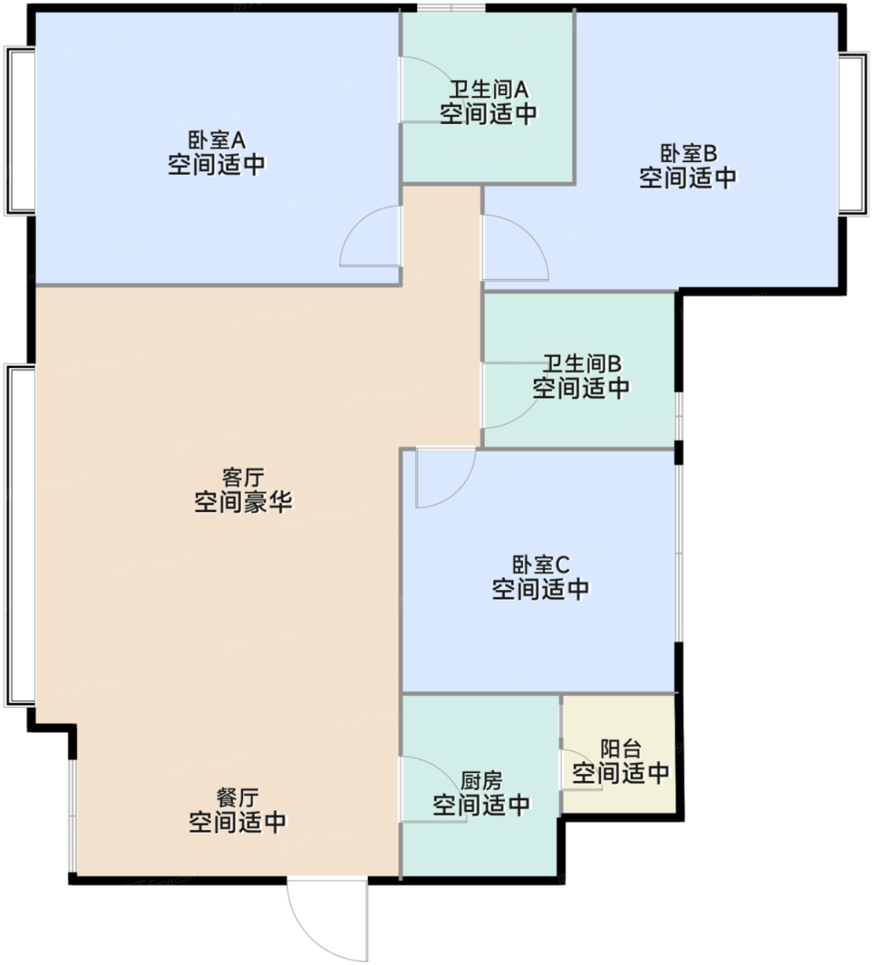 一期7-11号楼标准层 D2 户型