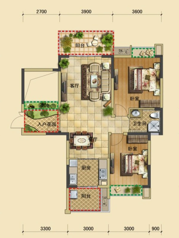 一期小高层8-11栋标准层E户型（售罄）