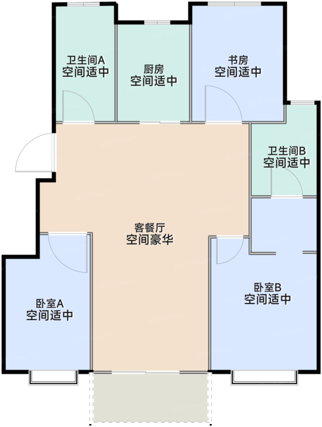 B户型96㎡三室两厅两卫