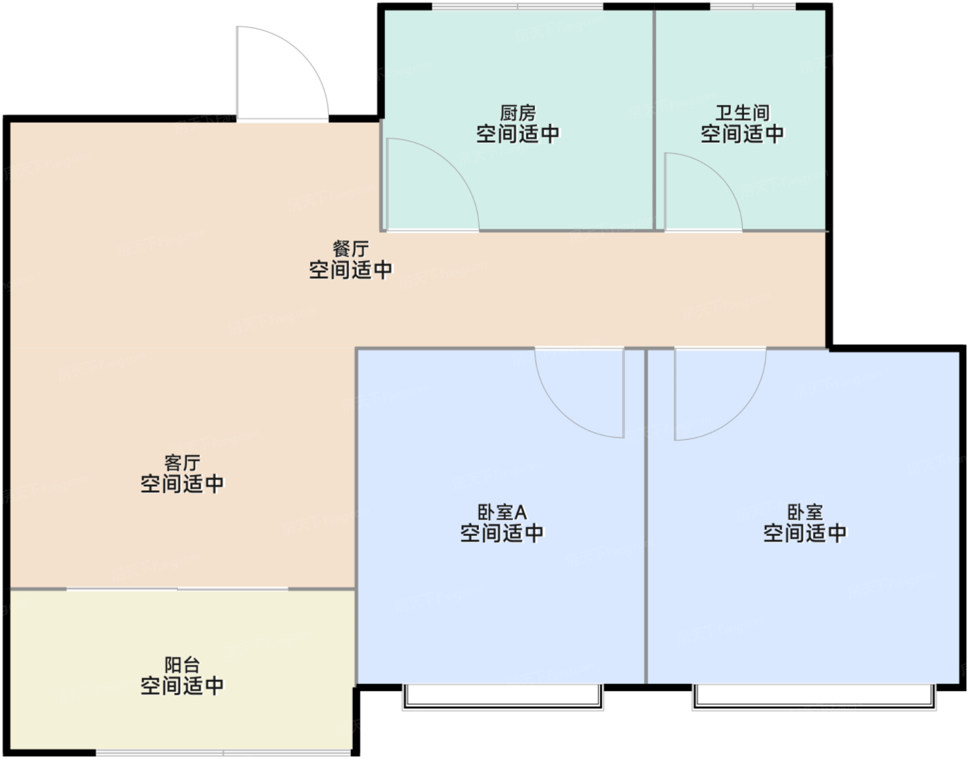 A5户型 75.72㎡ 2房2厅1卫