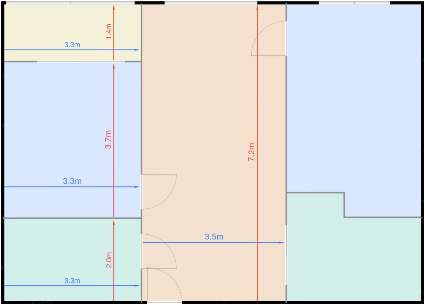 64平两室两厅一卫户型