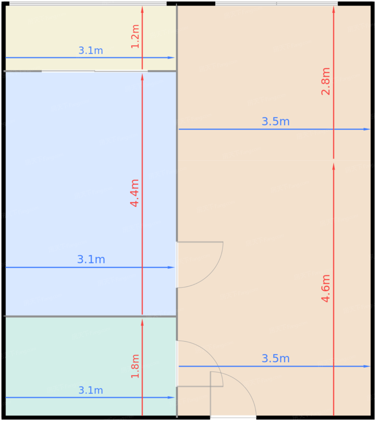 43平一室两厅一卫户型