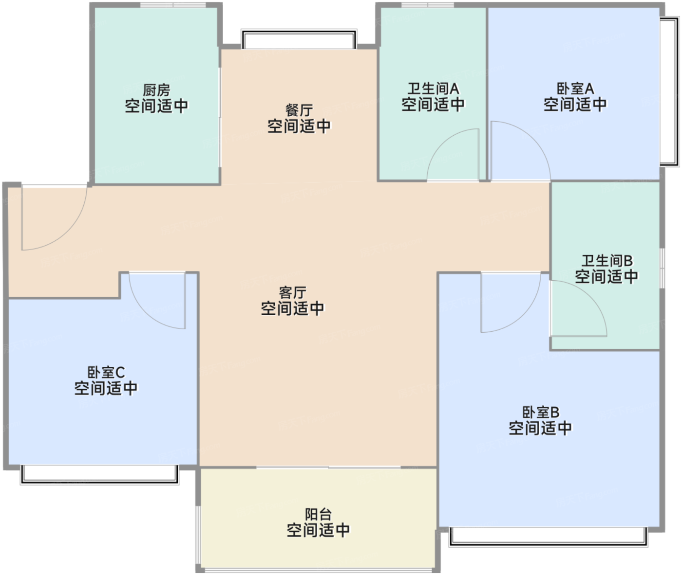 D3户型95㎡（三房两厅两卫）
