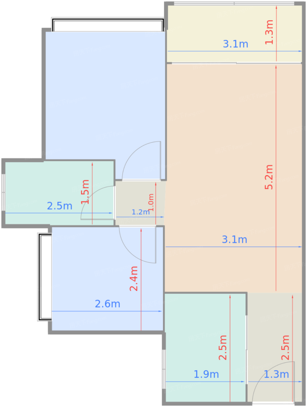 F1户型69㎡（两房两厅一卫）