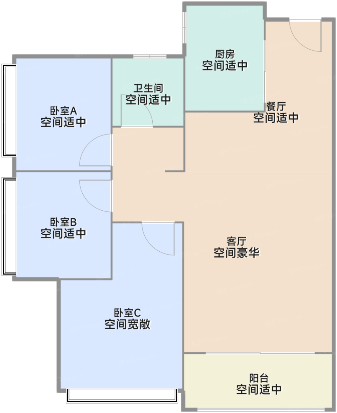 E1户型83-86㎡（三房两厅一卫）