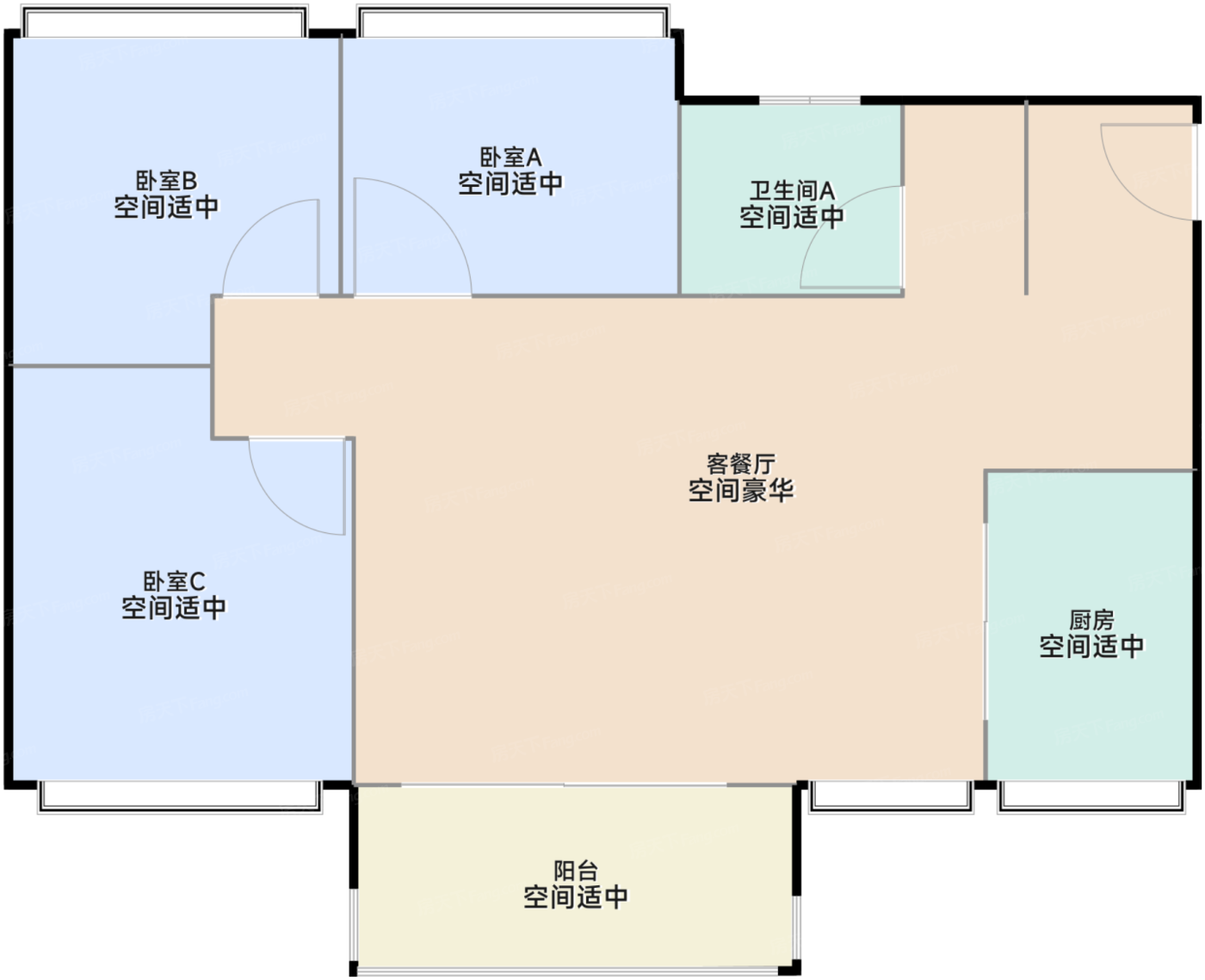 E2户型85㎡（三房两厅一卫）